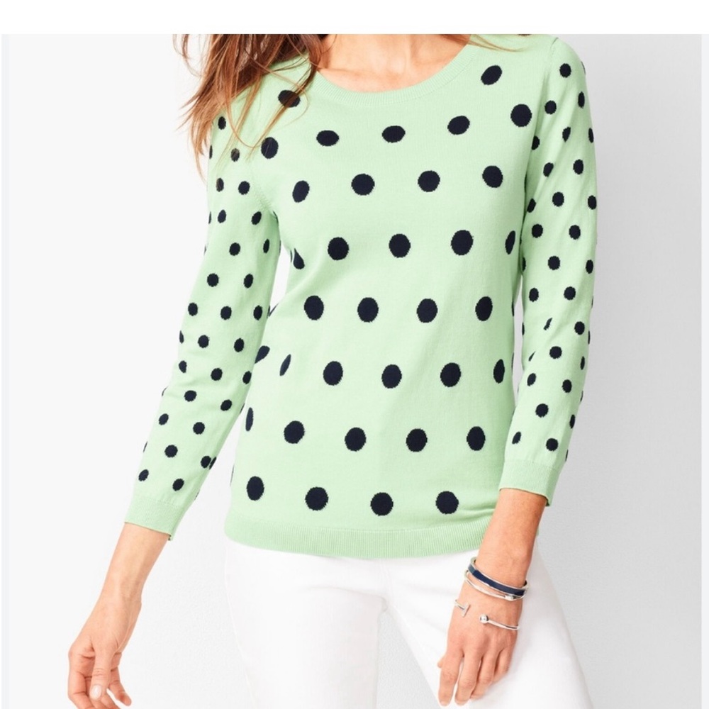 Talbots Mint Green Sweater with Navy Dots